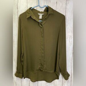 H&M Olive Green Long Sleeve Blouse Size 10